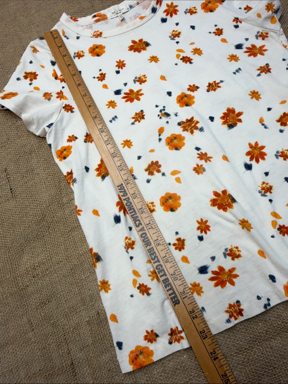 rag & bone All Over Poppy Floral Pima Cotton Jersey Tee White Orange Sz L - Picture 6 of 12